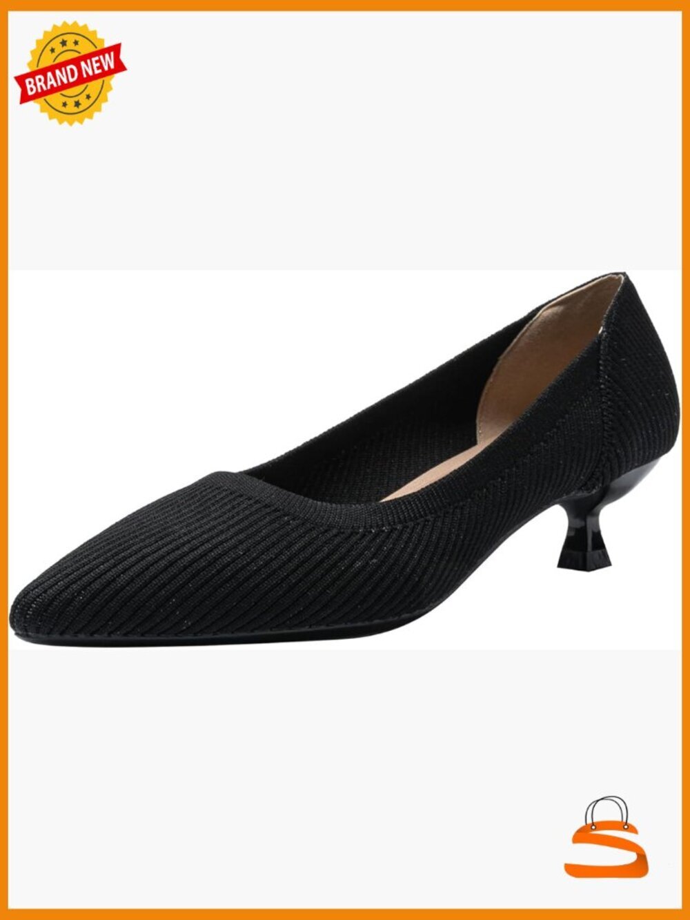 Women's Kitten Heel Pumps Pointed Toe Knit Slip On Comfortable Dress Shoes